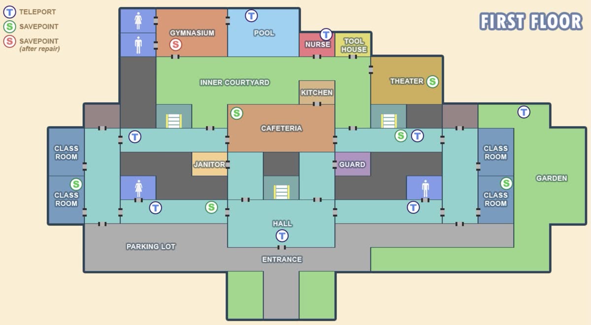 Desaturated map of the Smackington Academy first floor