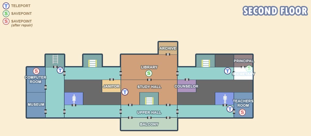 Desaturated map of the Smackington Academy second floor
